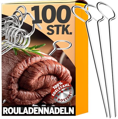 4smile Rouladennadeln - 100 Stück Rouladennadeln Edelstahl rostfrei 10 cm - Handliche Rouladenspieße mit scharfen Spitzen als funktionaler Ersatz für Rouladenklammern