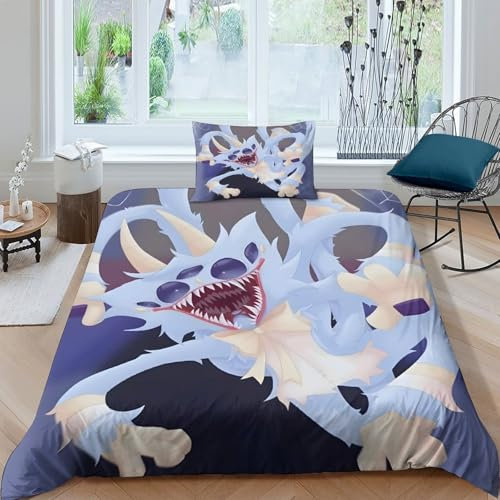 Poppy Playtime Für Kinder Mädchen Jungen Bettbezug Set 3D Gedruckter Atmungsaktive Cartoon-Grafik Bettwäschegarnitur Und Kissenbezüge Reissverschluss Weich Microfaser Bettwäsche Single(135x200cm)