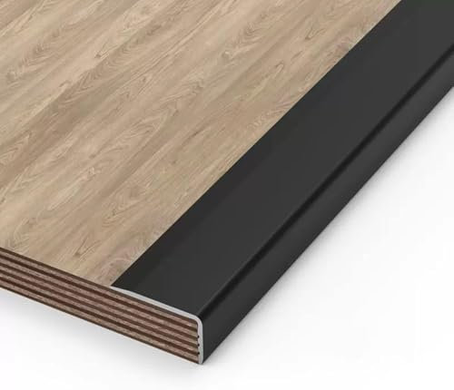 Protezione per bordi del pavimento in legno, listello per battiscopa, bordo per scale, lunghezza 89,9 cm, impermeabile (nero, 2 x 0,7 cm)