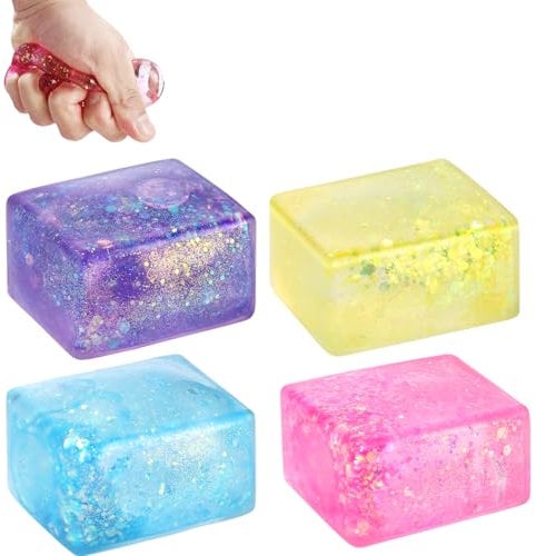 4 Stück Stressballs für Kinder und Erwachsene, Anti Stress Spielzeug, Eiswürfel Fidget Toys, Squeeze Cube Kinder Spielzeug, Anti Stress Spielzeug für Angst und Stressabbau