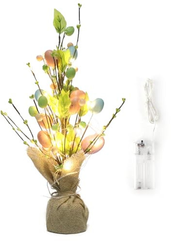 KQWVZ Osterbaum LED, 45 cm Osterbaum mit LED-Licht, LED Baum Innen, Osterei-Zweig-Baum für Tische, Leuchtender Baum, Osterzweige Osterdekoration für innen, Osterdeko für Tischplatte Flur Fenster