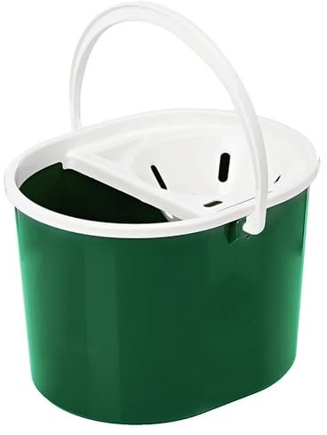 Plastic Mop Bucket with Wringer 12 Litre – Floor Bucket for Small Area Cleaning and General Mopping – Colour Coded Plastic - Green