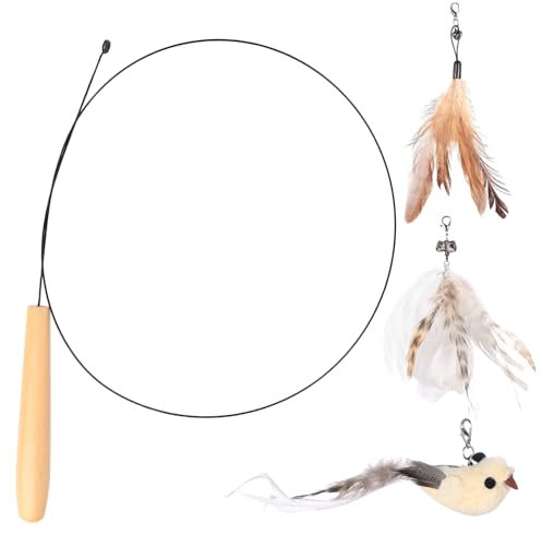 Ensemble de jouets interactifs pour chat - Plume stable - Longueur : 88 cm - Jouet pour chat - Avec 1 oiseau et 2 plumes