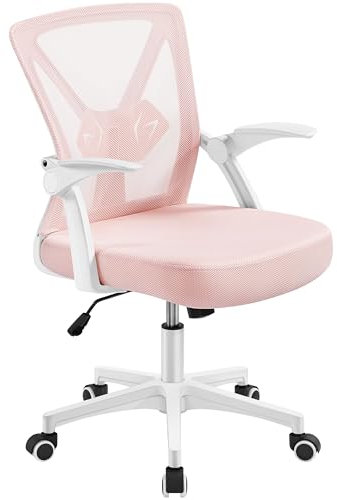 Yaheetech Ergonomic Desk Chair Office Computer Chair with Flip-up Armrest Lumbar Support & Adjustable Height Modern Executive for Woman Dressing Room, Pink