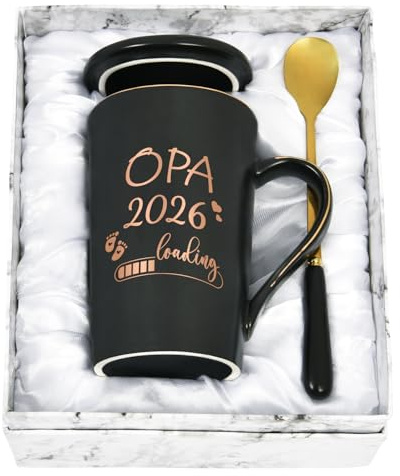 Joymaking Kaffeetasse Opa Loading 2026 Geschenk für werdende Großvater perfecte Schwangerschaft verkünden Tasse Geschenk für werdende Opa, 400ml Schwarz