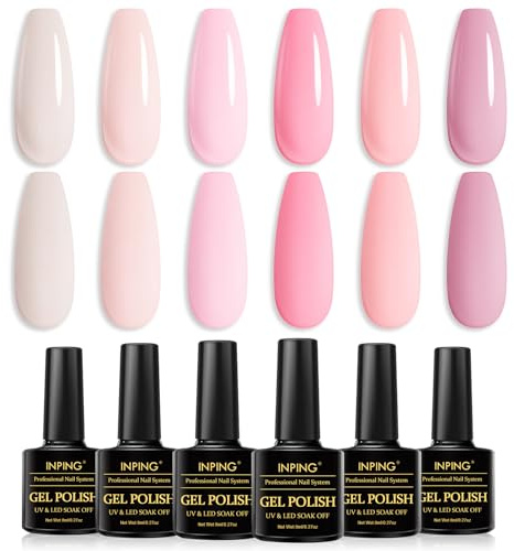 INPING Vernis Semi Permanent Rose 6 Couleurs Gel Vernis à Ongles 8ML | Blanc Laiteux Rose Nude Rose Pâle Mat Vernis Semi Permanent Gel UV Vernis à Ongles Vernis à Ongles Pour DIY Nail Art Salon