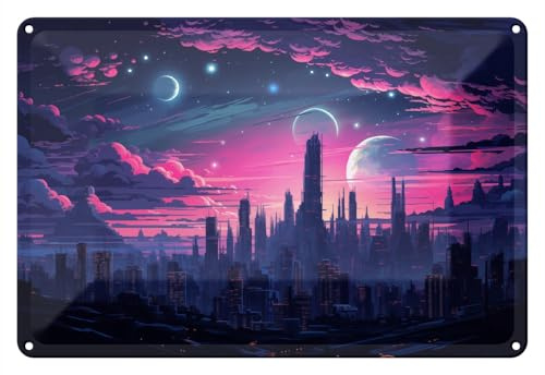 Wallario Blechschild Wandbild aus Metall Galaxie in der Abenddämmerung - 20 x 30 cm in Premium-Qualität: Brillante Farben