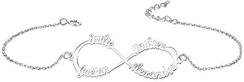 Godmoy Bracelet Infini Nom Bracelet Personnalisé avec Prénom- 4 Noms | 925 Argent Sterling/Or/Or Rose
