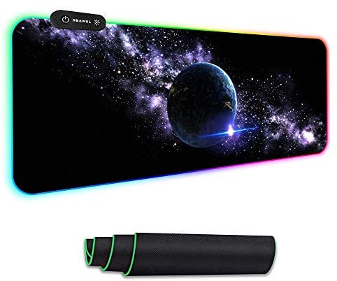 REAWUL Large RGB Gaming Mouse Mat Pad 14 Modes Oversized Glowing Led Extended Mousepad, Anti-Slip Rubber Base and Waterproof Surface, Extra Large Keyboard Mouse Mat - 800 x300 x4 mm