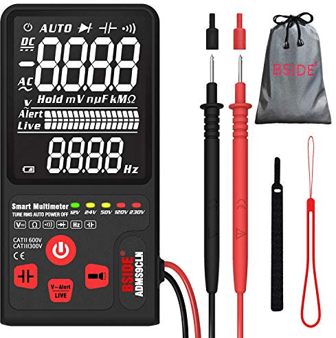Bside Upgraded Multimeter Digital Voltage Tester 3.5” EBTN LCD 3-Line Display 9999 Counts True RMS Auto Ranging Volt Ohm Hz Continuity Capacitance Diode Tester with Analog Bar & 5 LED Indicators