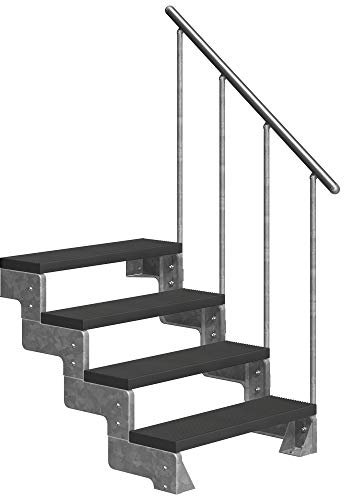 DOLLE Außentreppe Gardentop 4 Stufen Geschosshöhe 72-88 cm inkl. Trimax® Stufen in Anthrazit 80 cm und Einzelstabgeländer