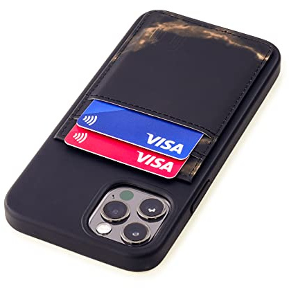 Dockem M2T Wallet Case for iPhone 12 and iPhone 12 Pro: Built-in Invisible Metal Plate for Magnetic Mounting with Marble Style Synthetic Leather 2 Card Slots (Black and Gold)