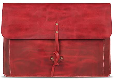 Londo Real Grain Leather MacBook Pro Case with Front Pocket & Flap Closure (Red, 13 Inches)