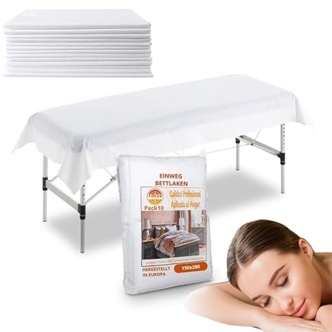 PimPam Factory Einweg-Laken Massageliege– Einweg-Bettwäsche aus Vliesstoff – Nicht verstellbar – 150 x 200 cm – 10 Stück – Flüssigkeitsabweisend – Einweg-Laken, ideal für Sondergrößen
