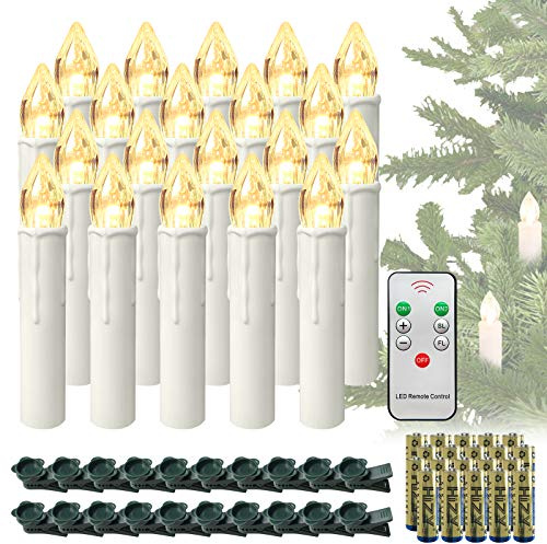 LARS360 20 candele a LED bianco caldo, senza fili, con telecomando e batterie AA, per albero di Natale, senza fiamma, per albero di Natale, decorazioni natalizie, festività