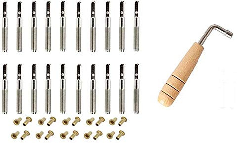 Micvtve 20 Teilige Stimm NäGel und 20 Teilige Nieten mit L-FöRmigem Stimm SchlüSsel für Lyre Harfe Kleine Harfe Musical Saiten Instrument