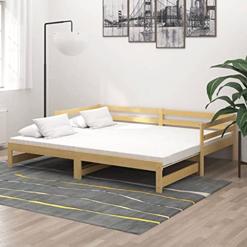 vidaXL Massivholz Kiefer Tagesbett Ausziehbar Sofa Bett Gästebett Schlafsofa Holzbett Bettsofa Sofabett Ausziehbett Massivholzbett 2X(90x200) cm