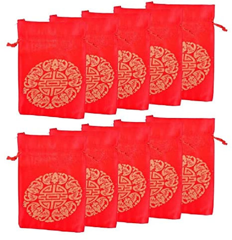 seluluory 10 Stück Segen Taschen Kreative Hochzeit Süßigkeiten Tasche Brokat Tasche Geschenktüte Hochzeit Liefert Neujahr Rot Kordelzug Kleine Zuckerwatte Taschen
