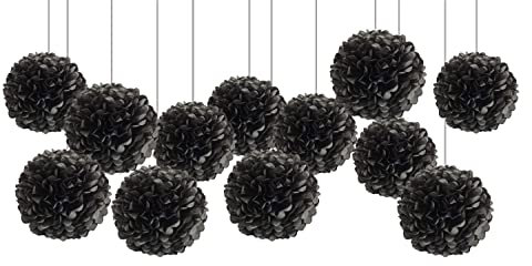Seidenpapier Pompons Schwarz,Papier Pompoms Papier Blume deko für Geburtstag Party deko(12 Stück)