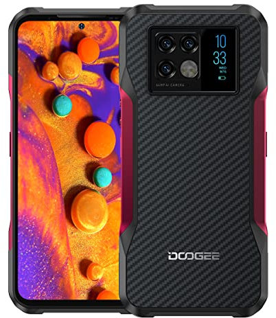 DOOGEE 5G Telephone Incassable V20, Ecran 6,4'' 2K AMOLED, Caméra Triple 64MP+Caméra Vision Nocturne 20MP, Smartphone Android 11 Etanche Antichoc, Dimension 700 Octa Core 8Go+256Go Dual SIM NFC Rouge
