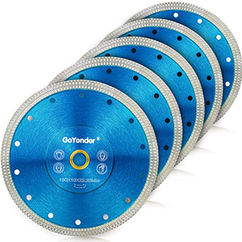 GoYonder Super Thin 7 Grinder Blades Tile Blade, Diamond Saw Blade for Cutting Porcelain Tiles Granite, 180mm Tile Cutting Blade for Angle Grinder (7“-5PCS-Blue(180mm))