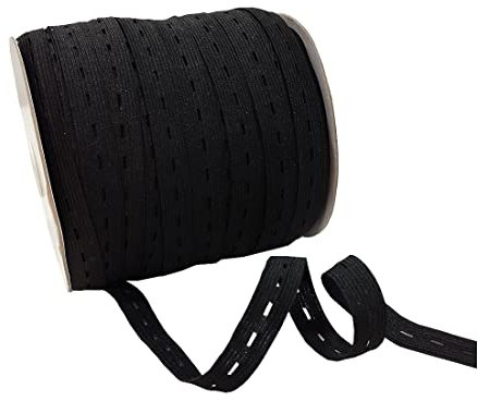 100 Metros Cinta Elástica con Ojales en Rollo, Ancho 15mm, Cinta Elástica de Costura, Cinta Elástica para Coser en Ropa y Manualidades, Elástico para Costura, (Negro)
