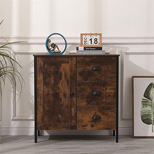 Homeke Rustic Storage Cupboard Sideboard with Drawers Freestanding Floor Cabinet for Hallway, Living Room, Bedroom