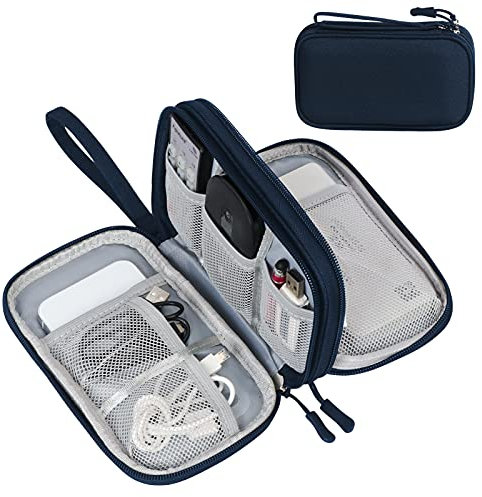 FYY Travel Cable Organiser Bag, Double-Layer Electronics Accessories Organiser Bag, Travel Essentials Universal Carry Travel Bag for Cables, Power Bank, USB Drive, Charger, Hard Disk M-Navy Blue