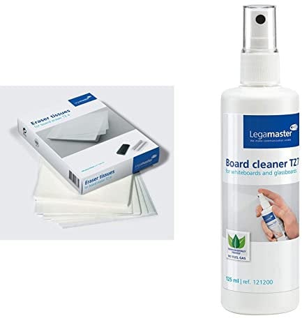 Legamaster 7-120600 Löschpapier zum Nachfüllen des Whiteboard-Löschers TZ 4, 100 Blatt, 22 x 16,2 cm & 7-121200 Whiteboard-Reiniger TZ 7, auch für Glasboards geeignet, 125 ml