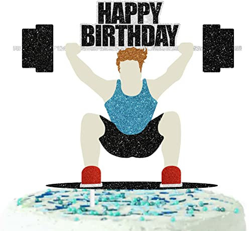 Happy Birthday Weightlifter Cake Topper- Fitness Theme Party, Athlete Theme Birthday Party Weightlifting Decoration -SugarGera