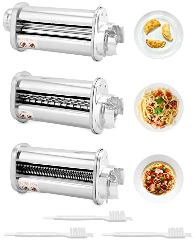 QWORK® 3er Set Nudelblattroller Spaghettischneider Fettuccineschneider, Nudelaufsatz aus SUS304 Edelstahl Kompatibel mit BOSCH Küchenmaschinen MUM5 MUM4 und Teil der MUM2 Serie