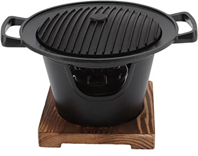Schwarzer Japanischer Hibachi-Grill, Rauchfreier Holzkohlegrill aus Aluminiumlegierung, Holzrahmen, Einfache Montage, Yakiniku-Grill, Tragbarer Holzkohlegrill für Camping, Zuhause, Grillen