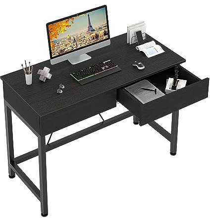 CAIYUN Computer Desk with Drawers, Dressing Table, Vanity Desk, Make Up Desks, Home Office Desks with Storage, Study Tables for Small Space, Laptop Table Made of Wood and Metal, 39.4, Black