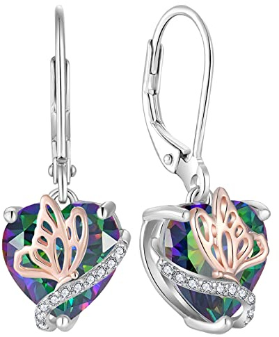 YL Herz Ohrringe 925 Sterling Silber Schmetterling mit 12 Geburtsstein Zirkonia Ohrringe Schmuck Geschenke für Damen Mutter Freundin ihre