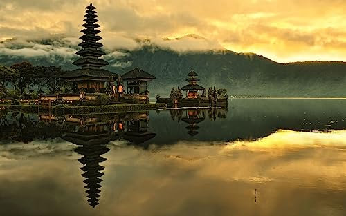 Puzzle Kunst 1000 Teile Bali Indonesien Wald Sonnenaufgang Nebel Tempel 75 x 50 cm