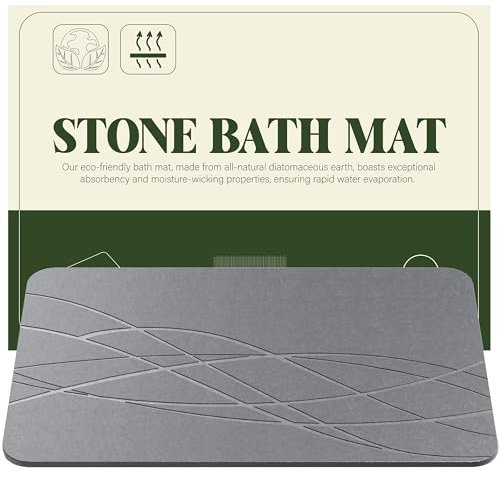 UBTKEY Stein-Badematte für Badezimmer, Kieselgur Badematte, Duschmatte, rutschfest, super saugfähig, schnell trocknend, Kieselstein-Badematte für Badezimmer, 58,4 x 38,1 cm, Grau (Linienstil)