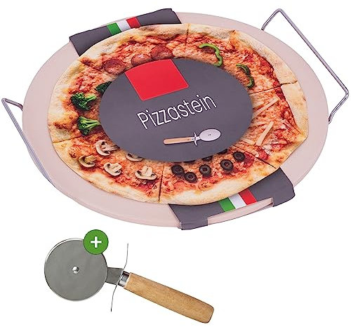 Pierre à pizza ronde 30 cm I en kit avec roulette à pizza et e-book I Brique réfractaire