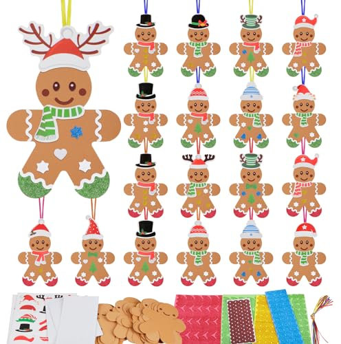 MONCAP 24 Stück Lebkuchenmann Bastelset Kinder Weihnachten Basteln Lebkuchenmann Kreativset Weihnachtsdeko zum Basteln Weihnachten Kunsthandwerk für Jungen Mädchen Weihnachtsbaum Winter Party Deko
