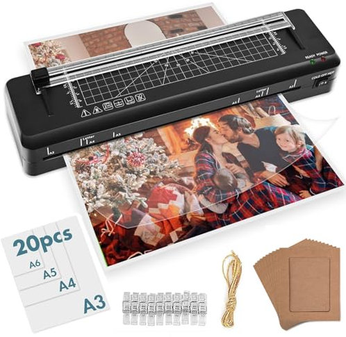 A3 Laminator Machine with Built-in Trimmer, Fast Warm-up, 13 Inches Cold and Thermal Laminator with 20 Laminating Sheets, Portable Laminating Machine for Home School Use (A3 laminator UK)