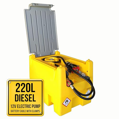TFF Deposito Gasoil, 220 litros con Bomba de Gasoil de 12 V CC, Caudal de 40 l/min. Bomba de Gasóleo con Cable de Conexión a Batería, Manguera de 4 m con Pistola de Repostaje Automático