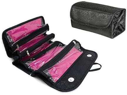 Neseser da viaggio pieghevole || Borsa da viaggio – Organizzatore di cosmetici | Borsa per il trucco Travel Cosmetics Bag Roll, Nero , Trousse da viaggio