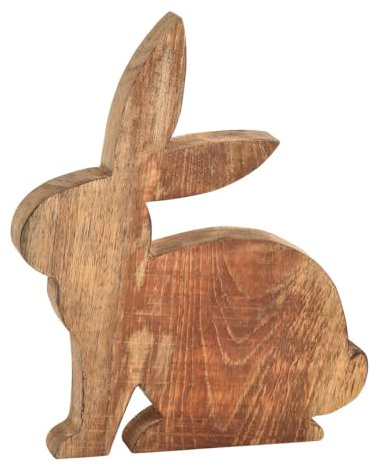Miss Lovely Deko-Aufsteller Osterhase aus Mango-Holz 18x20cm – Holz Hase Deko-Figur Braun – Oster-Deko Frühling – Rustikale Tischdeko & Wohn-Dekoration Ostern