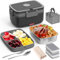 Geveniss Lonchera eléctrica para adultos, calentador de alimentos portátil de 90 W con recipiente de frutas de 2 L de acero inoxidable y 1 litro, lonchera térmica de 12 V/24 V/110 V para coche, camión