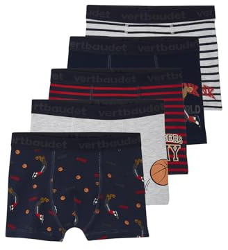 Vertbaudet 5er-Pack Jungen Boxershorts mit Bio-Baumwolle, Basketball grau meliert 128