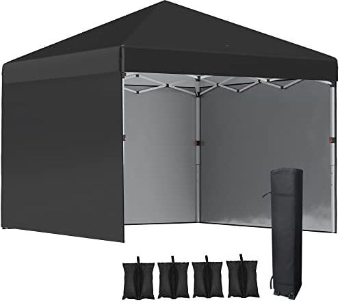 Outsunny 3 x 3 (M) Pop Up Gazebo with 3 Sidewalls, Leg Weight Bags and Wheeled Bag, Height Adjustable Party Tent Event Shelter for Garden, Patio, Black