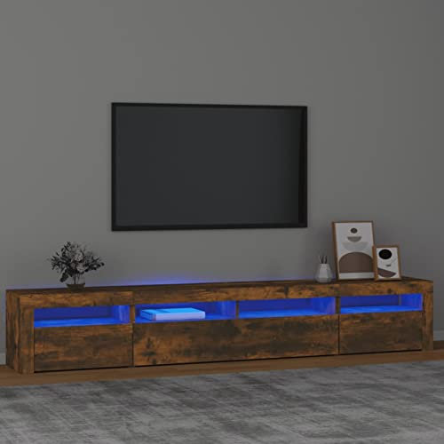 BaraSh Meuble TV avec lumières LED Chêne fumé 240x35x40 cm,Meuble TV,Meuble TV Moderne,Meuble de Salon