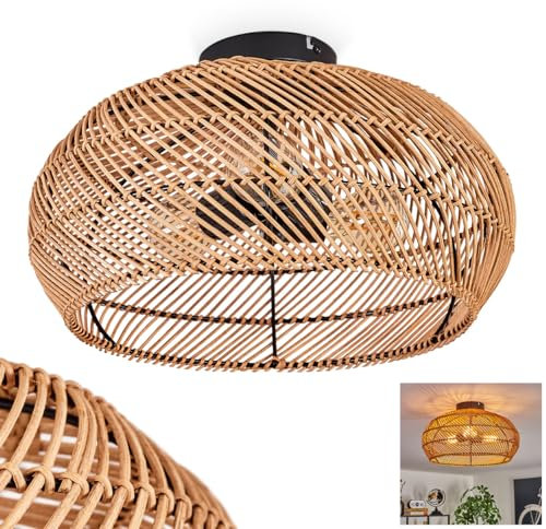 Deckenleuchte Bauro, moderne Deckenlampe aus Metall/Bambus/Holz in Schwarz/Natur, Deckenleuchte im Boho-Design mit tollem Lichteffekt an der Decke, Ø 40 cm, 3-flammig, 3 x E27, ohne Leuchtmittel