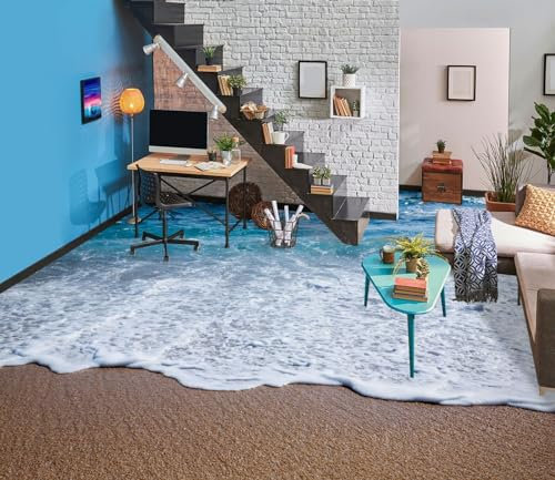 3D Floor Stickers Photo Wallpaper 3D Beach Sea Floor Tiles Murals Bathroom Living Room PVC Non-Slip Floor Stickers Self Adhesive Vinyl 3D Wallpaper,150 * 105cm
