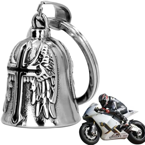 BAOSROY Motorrad Glocke Glücksbringer,Guardian Bell Motorrad Glöckchen,Edelstahl Motorrad Glocke Glücksbringer,Edelstahl Motorradglocke,Motorrad Schlüsselanhänger,Biker Bell,Glücksbringer (Schwarz)