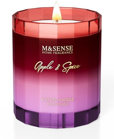 M&SENSE Apfelgewürz Duftkerze im Glas,Rote Kerzen mit 300g 60 Stunden Brenndauer,Luxuskerzen im Glas für Party Weihnachten Geschenkkerze für Frauen/Mutter/Kollegin/Freundin